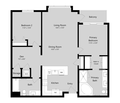 Floor plan for 2 beds, 2 baths, 1236 sqft